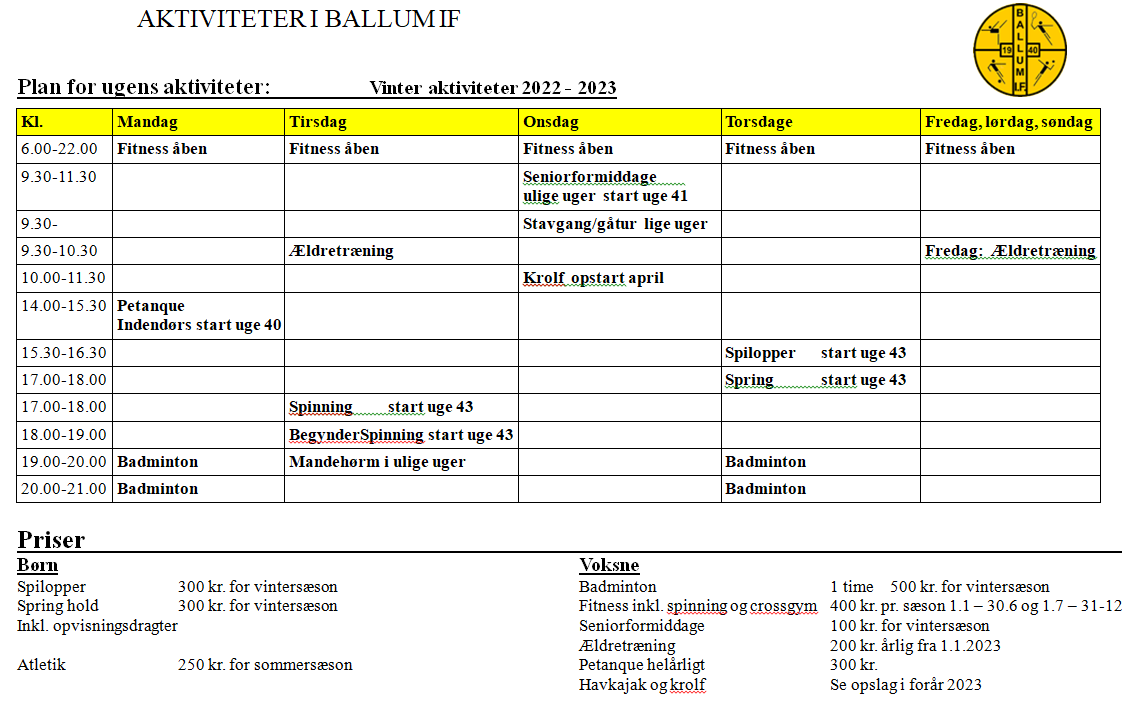 Aktiviteter i Ballum IF